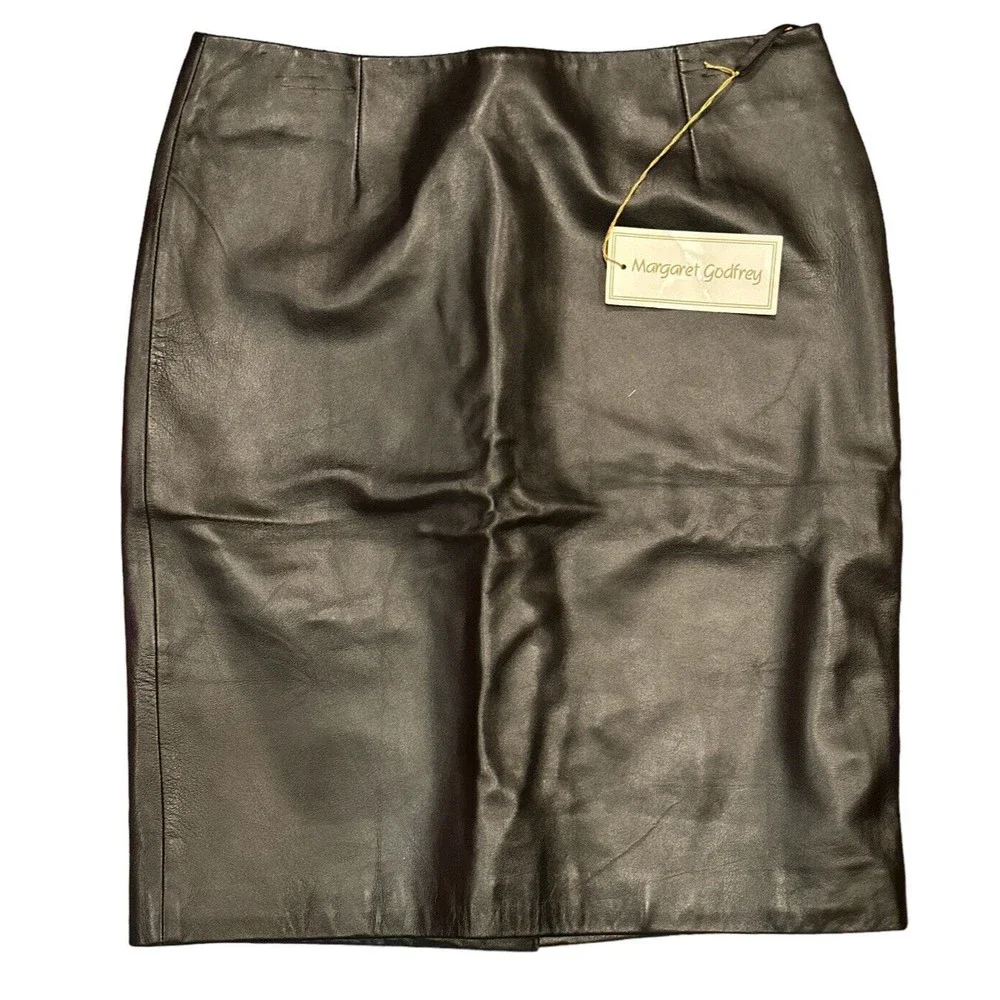 Margaret Godfrey NWT black lined leather skirt size‎ 12
